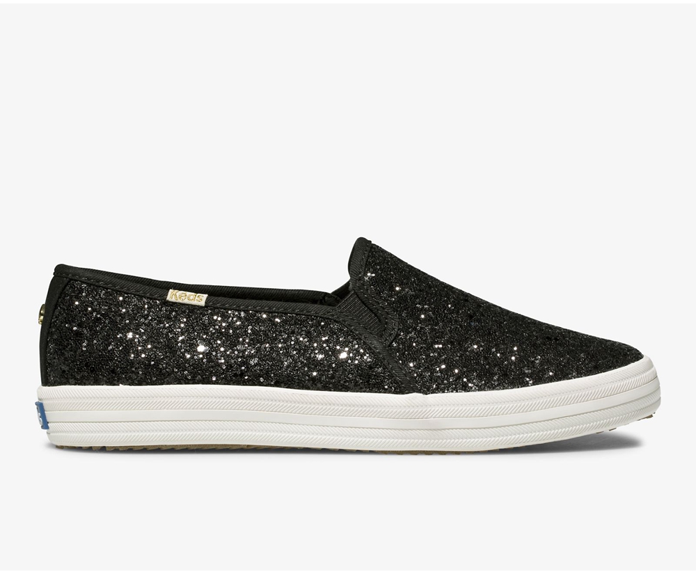 Keds Slip Ons Black - Kate Spade new york Double Decker Glitter - Womens WVRZCA-598